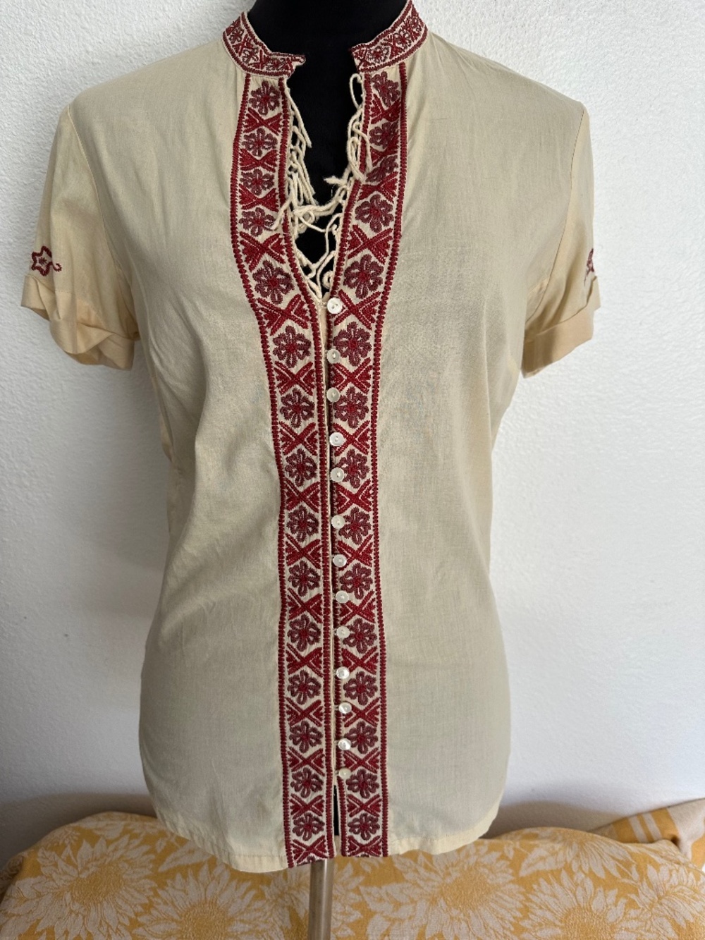 Lucky Brand Navajo western style embroidered fringe Blouse